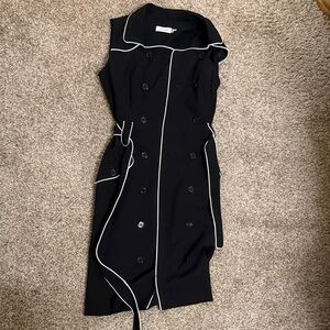 Calvin Klein Black Midi Dress with White Piping